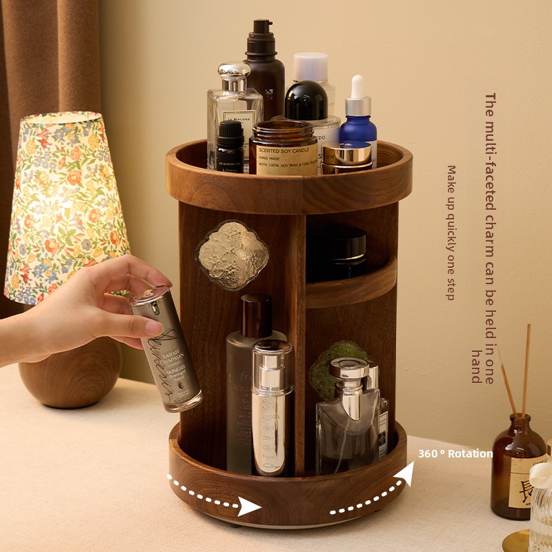 Beauty Makeup Table - Organizador de maquiagem giratório de madeira