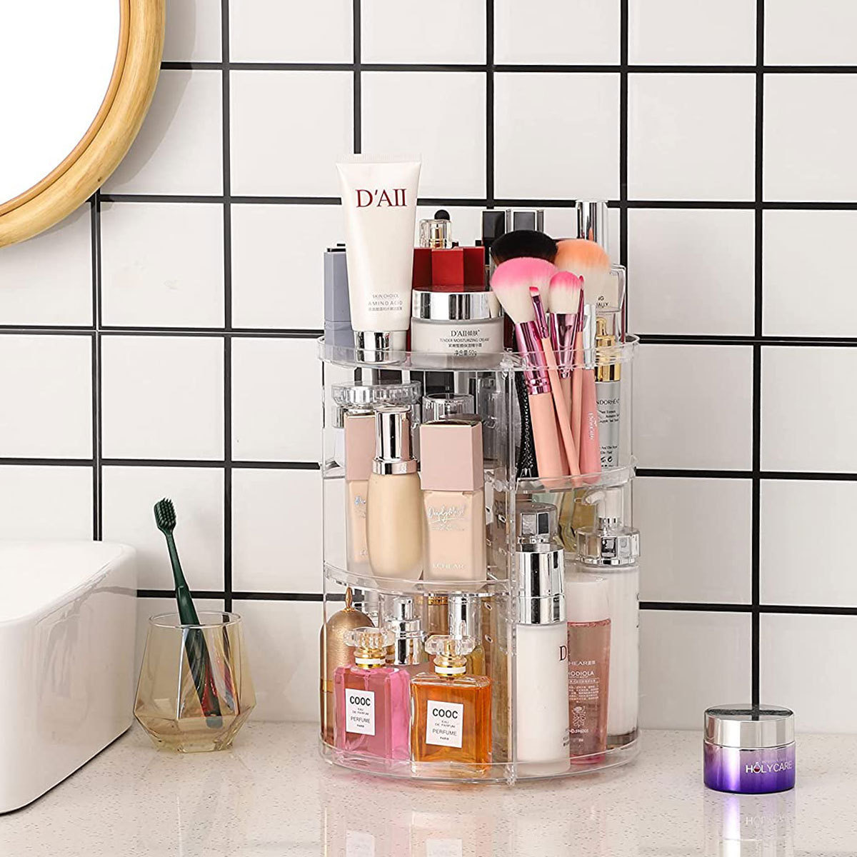 Beauty Makeup Table - Prateleira de Armazenamento de Cosméticos Giratória