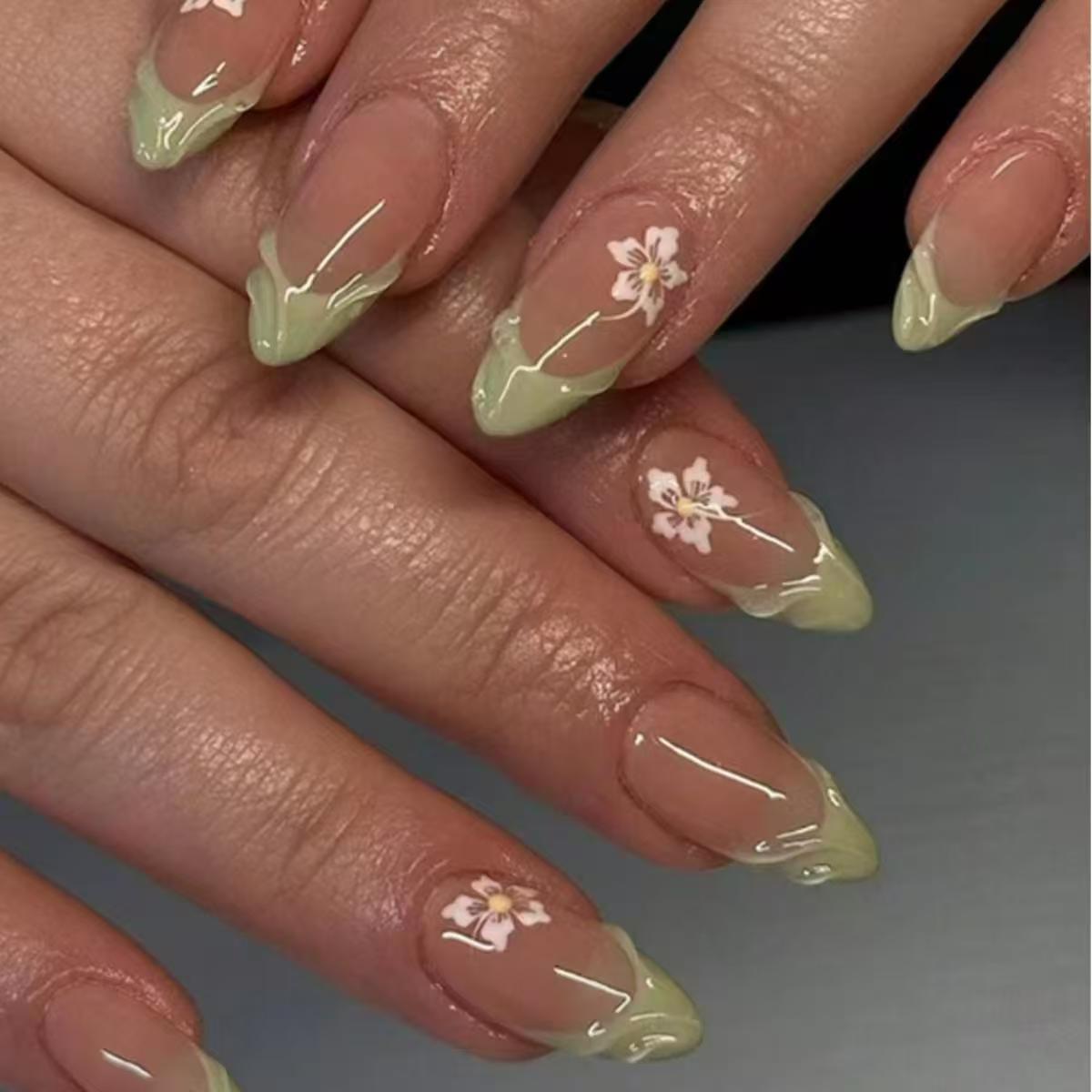Nail Extension Tips - 24 pçs simples verde francês unhas