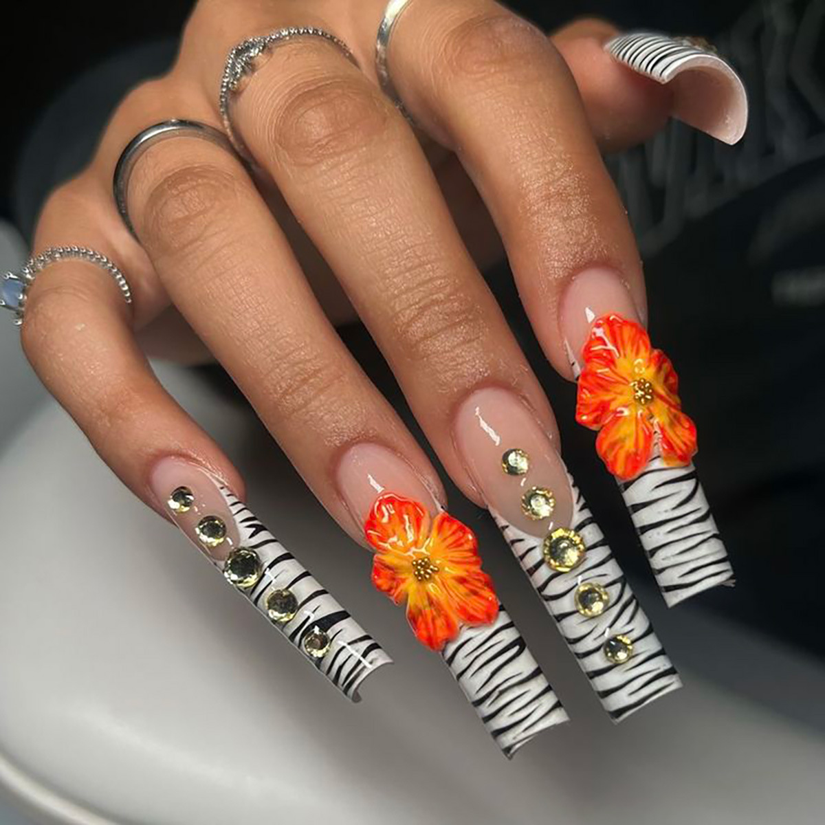 Nail Extension Tips - 24 pçs flor imprensa em unhas