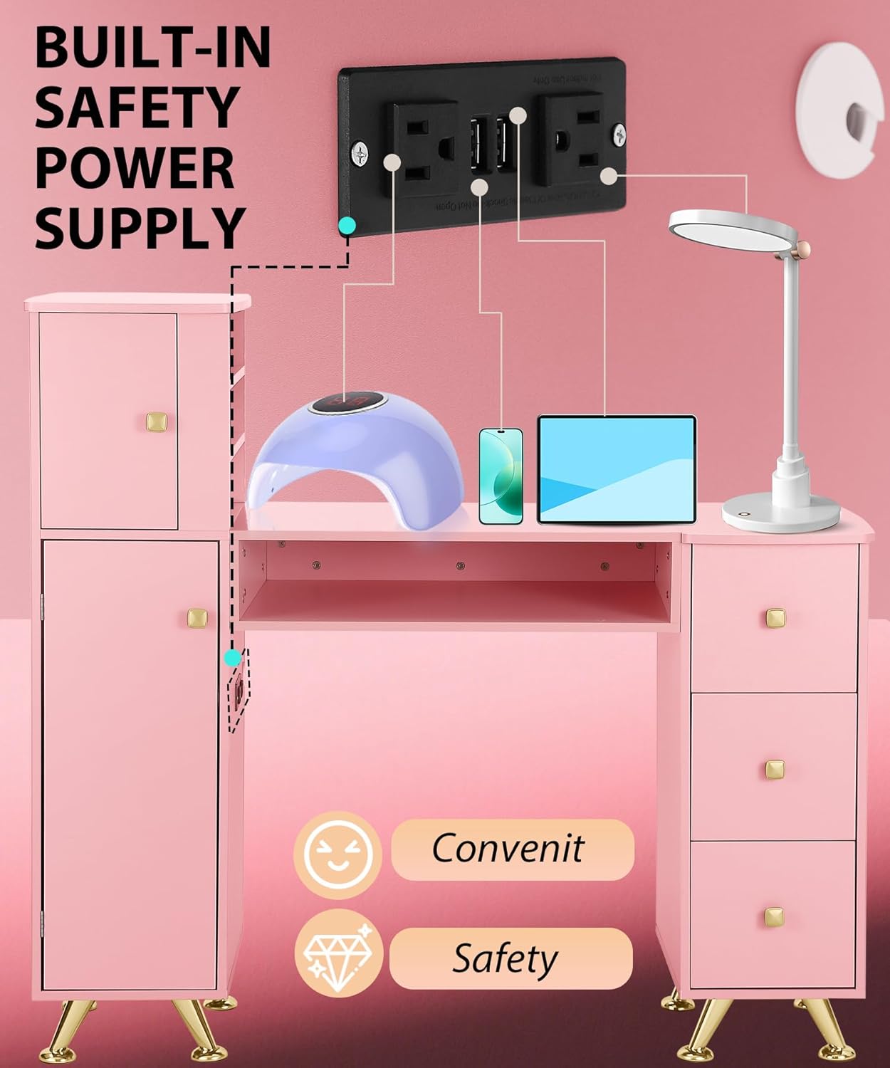 Mesa de Unhas Rosa para Técnic - Beauty Makeup Table avaliação e preço