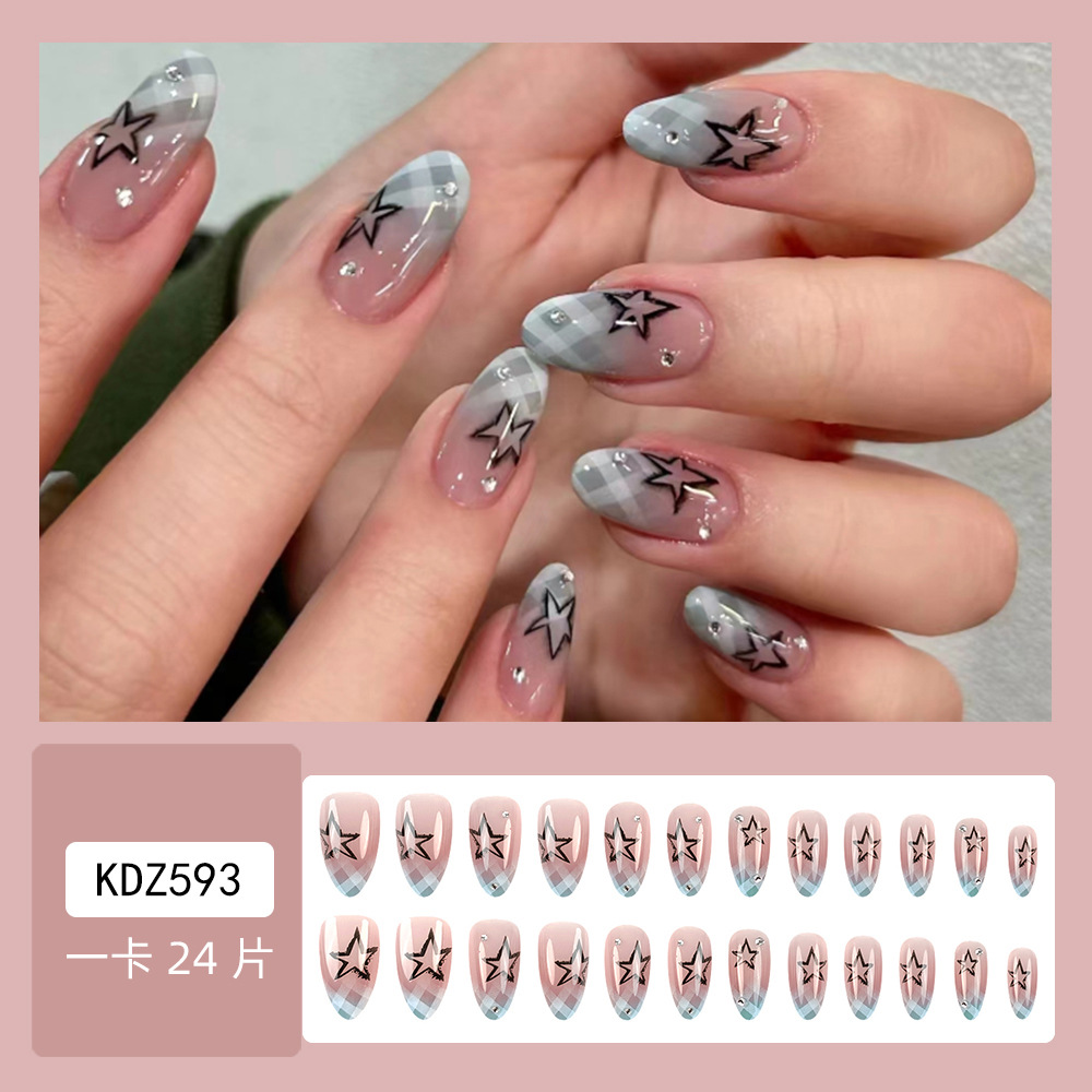 24 pçs azul xadrez gradiente u - Nail Extension Tips avaliação e preço