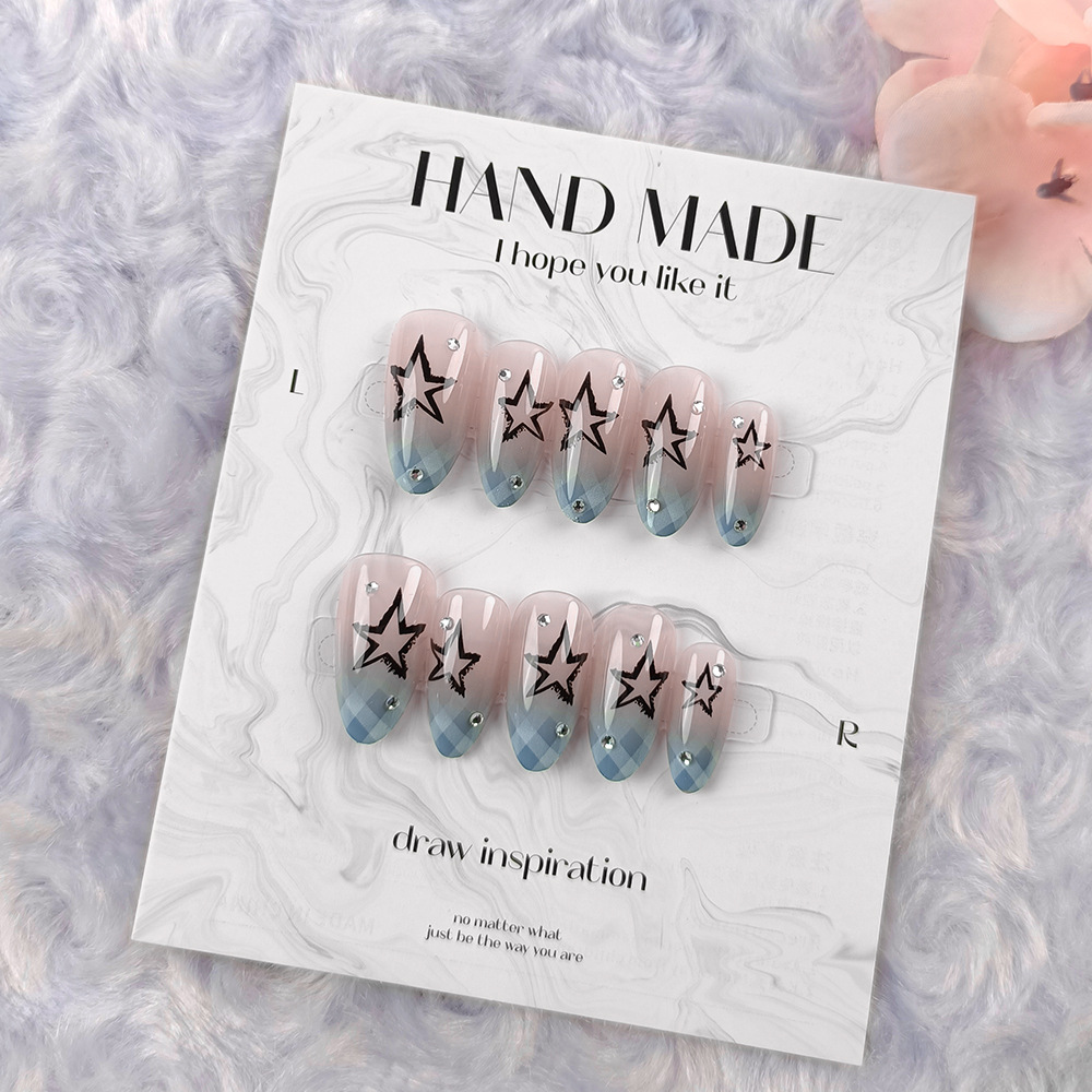 24 pçs azul xadrez gradiente u - Nail Extension Tips avaliação e preço